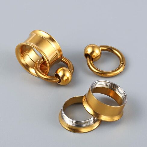 2 Pcs Ear Plugs Tunnels with 10 Pcs Stacked Rings and 2 Pcs Beads Stainless Steel Ear Gauges, Size 2g - 1 inch Surgical Steel Ear Stretcher Expander Body Jewelry in Kuwait