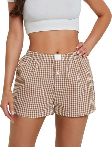Y2K Boxer Shorts Women Plaid Striped Print Gingham Lounge Pajama Low Elastic Waist Sleeping Micro Short Pj Pants in Kuwait