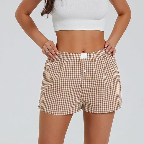 Y2K Boxer Shorts Women Plaid Striped Print Gingham Lounge Pajama Low Elastic Waist Sleeping Micro Short Pj Pants in Kuwait