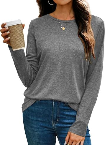 قمصان OFEEFAN النسائية مكونة من 3 قطع بأكمام طويلة ورقبة دائرية، قمصان خريفية، ملابس 2024، تي شيرت أساسي in Saudi Arabia