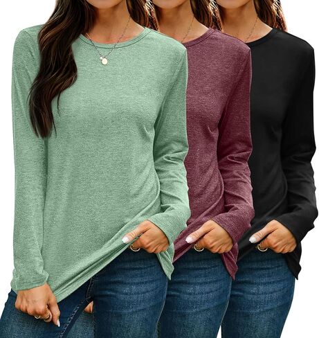 OFEEFAN Womens 3 Packs Long Sleeve Crew Neck Shirts Fall Tops Clothes Outfits 2024 Basic Tee in Kuwait