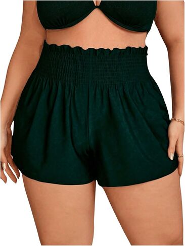 MakeMeChic Women's Plus Size Swim Shorts Ruffle High Waist Swimsuit Shorts Tankini Bottom in Saudi Arabia
