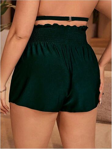 MakeMeChic Women's Plus Size Swim Shorts Ruffle High Waist Swimsuit Shorts Tankini Bottom in Saudi Arabia