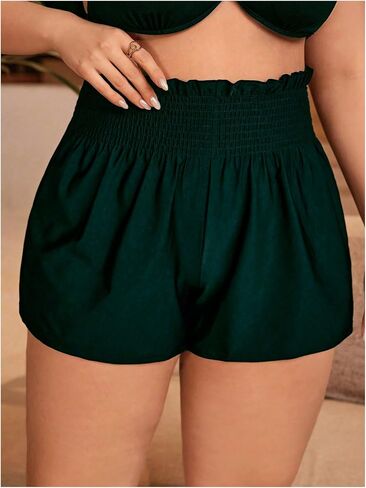 MakeMeChic Women's Plus Size Swim Shorts Ruffle High Waist Swimsuit Shorts Tankini Bottom in Saudi Arabia