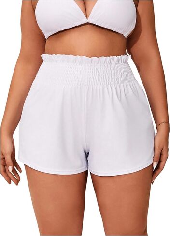 MakeMeChic Women's Plus Size Swim Shorts Ruffle High Waist Swimsuit Shorts Tankini Bottom in Saudi Arabia