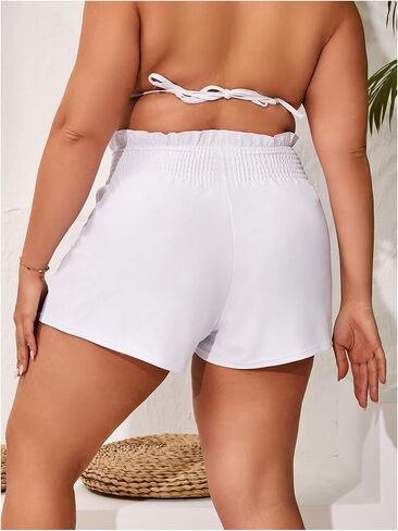 MakeMeChic Women's Plus Size Swim Shorts Ruffle High Waist Swimsuit Shorts Tankini Bottom in Saudi Arabia