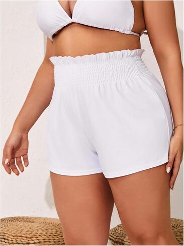 MakeMeChic Women's Plus Size Swim Shorts Ruffle High Waist Swimsuit Shorts Tankini Bottom in Saudi Arabia
