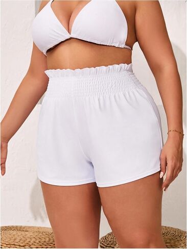 MakeMeChic Women's Plus Size Swim Shorts Ruffle High Waist Swimsuit Shorts Tankini Bottom in Saudi Arabia