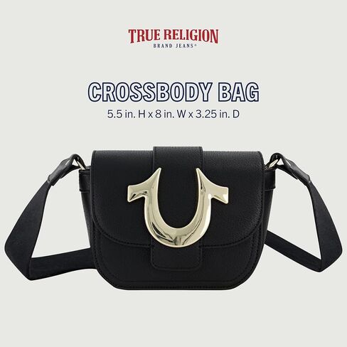 True Religion Women's Crossbody Bag, Mini Flap Adjustable Shoulder Handbag with Horseshoe Logo and Dark Hardware, Brown in Kuwait