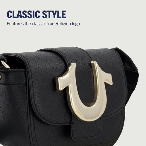 True Religion Women's Crossbody Bag, Mini Flap Adjustable Shoulder Handbag with Horseshoe Logo and Dark Hardware, Brown in Kuwait