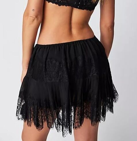 Women Y2K Black White Lace Mini Skirt Low Rise Half Slip Underskirt Ruffle Pleated Layered Flowy Short Skirts in Saudi Arabia