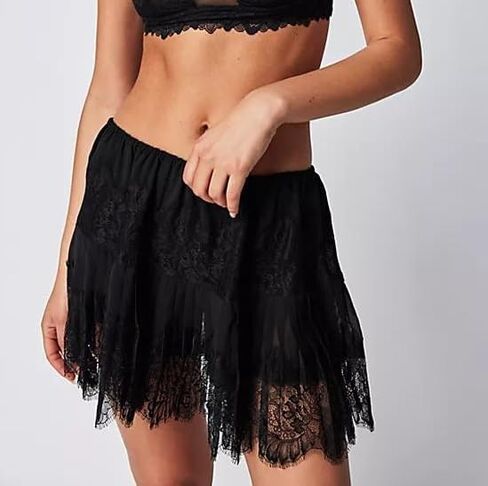 Women Y2K Black White Lace Mini Skirt Low Rise Half Slip Underskirt Ruffle Pleated Layered Flowy Short Skirts in Saudi Arabia
