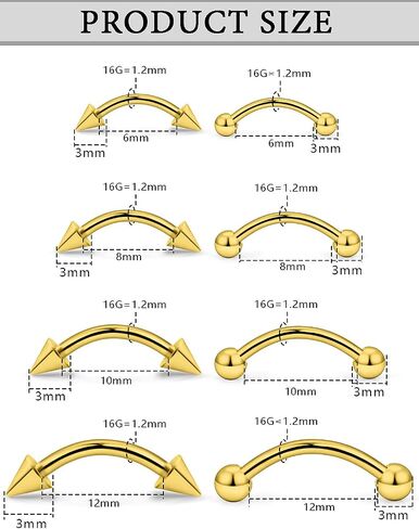 Eyebrow Piercing Jewelry Surgical Steel Curved Barbell Tiny Eyebrow Ring Vertical Labret Lip Jewelry Ear Rook Navel Small Belly Button Ring for Women Men 20g 16g 6mm/8mm/10mm/12mm in Saudi Arabia