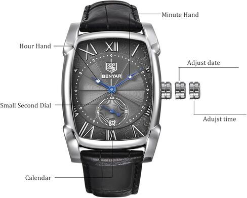 ساعة يد BENYAR مستطيلة للرجال مع حزام جلدي، ساعات كلاسيكية كاجوال عصرية للرجال هدايا مثالية لصديق in Kuwait