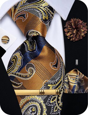 Silk Paisley Floral Tie and Pocket Squard Cufflinks with Lapel Pin Sets for Men 5PC Wedding Party in Saudi Arabia