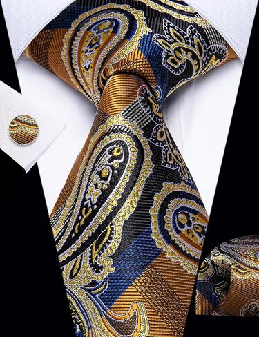 Silk Paisley Floral Tie and Pocket Squard Cufflinks with Lapel Pin Sets for Men 5PC Wedding Party in Saudi Arabia