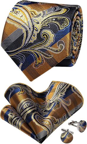 Silk Paisley Floral Tie and Pocket Squard Cufflinks with Lapel Pin Sets for Men 5PC Wedding Party in Saudi Arabia