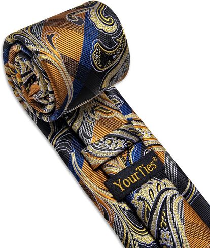 Silk Paisley Floral Tie and Pocket Squard Cufflinks with Lapel Pin Sets for Men 5PC Wedding Party in Saudi Arabia