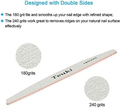 12pcs Nail File, Teuki Nail Files 100 150 Grit for Poly Nail Extension Gel and Acrylic Nails Emery Boards Doubled Sides Washable Nail File Manicure Tools in Saudi Arabia