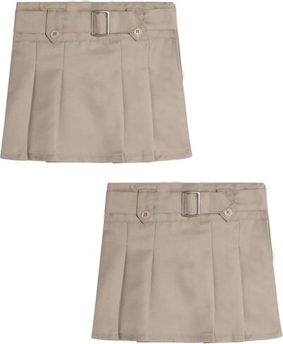 Girls' School Uniform Skirt - 2 Pack Belted, Two Tab, Two Button Pleated Skort - Twill Scooter Skirts for Girls, 4-16 in Saudi Arabia