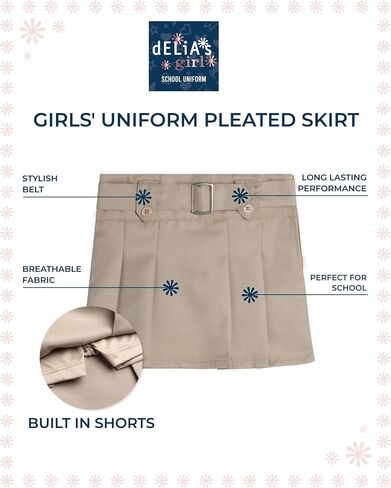 Girls' School Uniform Skirt - 2 Pack Belted, Two Tab, Two Button Pleated Skort - Twill Scooter Skirts for Girls, 4-16 in Saudi Arabia