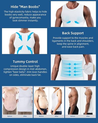 Compression Shirt Men Slimming Undershirt Body Shaper Vest, Gynecomastia Compression Tank Top, Shapewear Tummy Control in Kuwait