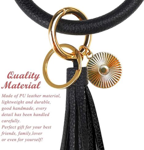 4 قطع من سلسلة المفاتيح الجلدية سوار الإسورة حلقة رئيسية دائرية كبيرة على شكل شرابة سلسلة مفاتيح حامل سوار للنساء والفتيات in Kuwait