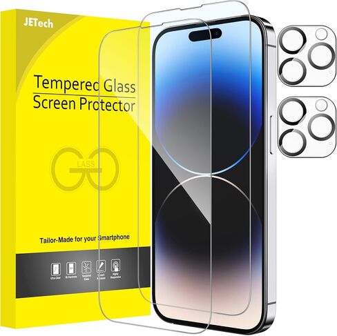 JETech Full Coverage Screen Protector for iPhone 14 Pro 6.1-Inch with Camera Lens Protector, Tempered Glass Film, HD Clear, 2-Pack Each in Kuwait