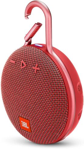 مكبر صوت JBL Clip 3 محمول بتقنية البلوتوث مقاوم للماء IPX7 مع حلقة تسلق مدمجة ومكبر صوت وميكروفون لإلغاء الضوضاء، أحمر (متجدد) in Saudi Arabia