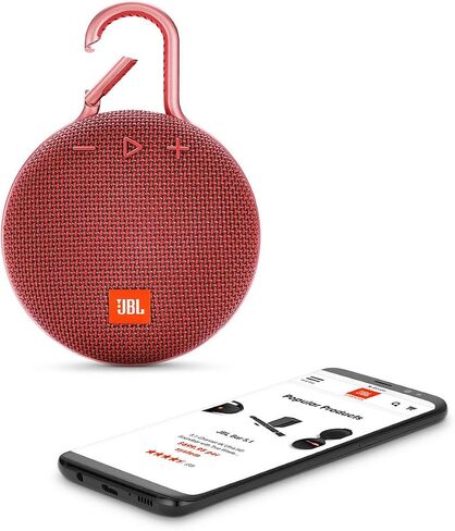 مكبر صوت JBL Clip 3 محمول بتقنية البلوتوث مقاوم للماء IPX7 مع حلقة تسلق مدمجة ومكبر صوت وميكروفون لإلغاء الضوضاء، أحمر (متجدد) in Saudi Arabia