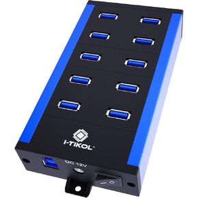 Powered USB Hub – 20 Port USB 3.0 Hub - 5Gbps Sync & High-Speed Data Transfer Multiple USB Splitter with Built-in 5V 40A Power Adapter - Fan & Mounting Brackets for Phone MB Laptop Tablet PC - 110V
