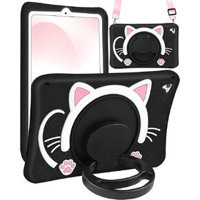 Wazzasoft for iPad 10th Generation Case 10.9 Inch Girls Cute Cat Kawaii Cover Girly 3D Cartoon Women Kitten with Rotating Handle Stand & Strap Soft Silicone Funda for Apple iPad 10th Gen Cases
