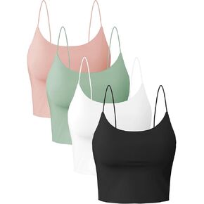 2 Packs Crop Tank Top for Women, Basic Solid Cropped Double Layer Spaghetti Strap Camisole, Short Sleeveless Bralette
