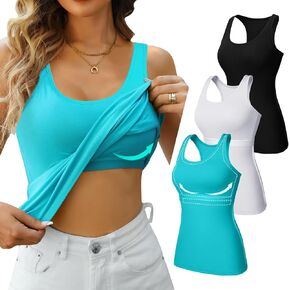 V FOR CITY Racerback Tank Tops for Women with Shelf Bra Cotton Wide Strap Camisole Yoga Cami Shirts 3 Pack