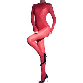 Women's Bodystocking Oil Shiny Glossy Body Stockings Nylon Full Bodysuit Catsuit Long Sleeved Sexy Tights Pantyhose