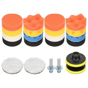 7 Pcs Waxing Buffing Pad Kit, 7 Inch Buffing and Polishing Pad Kit, 3 Pcs Polishing Sponge,2 Pcs Wool Pad, and a M14 Threaded Polisher Grip Backing Plate for Car Buffer Polisher, Polishing and Waxing