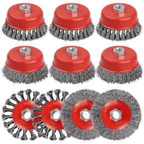 Alffun 4" Wire Wheel Cup Brush for Angle Grinder, 3 Pack Coarse Twisted Knotted Wire Wheel for 4 1/2 Angle Grinder, 5/8 Inch-11 Threaded Arbor for Heavy Cleaning Rust, Stripping and Abrasive