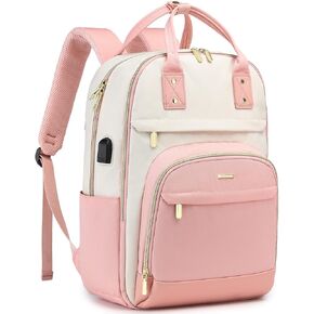 Laptop Backpack for Women Bag - 15.6 inch Work Bags with USB Charger College Bookbag Waterproof Business Computer Backpack Casual Travel Backpacks for Women Nurse Teacher Beige-Black-Brown