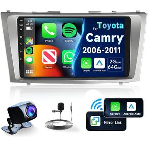 لسيارة Toyota Camry 2006-2011 Android Car Radio Stereo، Wireless Apple Carplay Android Auto 9 بوصة شاشة لمس بلوتوث مستقبل صوت السيارة يدعم نظام تحديد المواقع والملاحة واي فاي وكاميرا احتياطية FM/RDS HiFi SWC