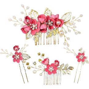 2 PCS Flower Hair Clip Summer Flower Girl Hair Pin Silver Crystal Metal Leaves Bride Bridesmaids Birthday Prom Party Hair Piece Accessory, Heaspiece Set