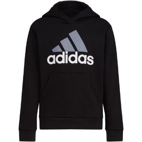 adidas Boys' Long Sleeve Fleece Pullover Hoodie, Black Heather with Collegiate Royal, Large (14/16)