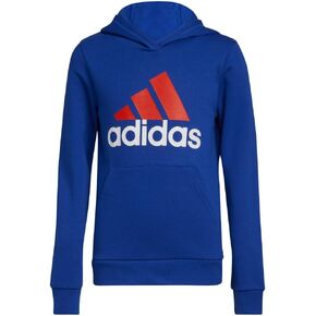 adidas Boys' Long Sleeve Fleece Pullover Hoodie, Black Heather with Collegiate Royal, Large (14/16)