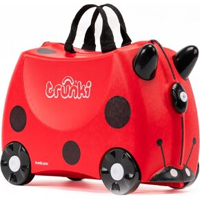 Trunki Ride-On Kids Suitcase | Tow-Along Toddler Luggage | Carry-On Cute Bag with Wheels | Airplane Travel Essentials: Harley Ladybug Red