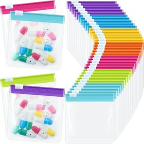 Sherr 35 Pcs Pill Pouch Bags Zippered Reusable Translucent Medicine Organizer Set Self Sealing Medicine Bag Travel Plastic Pill Bags with Slide Lock for Small Items Storage (Bright Colors,Bright)