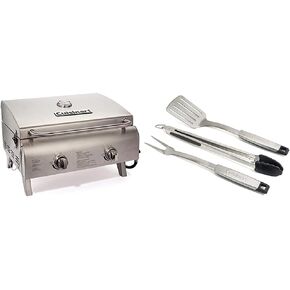 Cuisinart CGG-306 Chef's Style Portable Propane Tabletop 20,000 BTU Professional Gas Grill + Cuisinart CGS-333 Professional Grill Tool Set