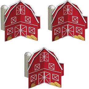 Beistle 3-D Red Barn Centerpieces, 10" Tall, Set of 3 - Farm Party Supplies, Western Table Decorations, Animal Pasture & Silo
