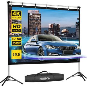 KdWiHVv 100 inch 16:9 Front Rear Projection Wrinkle-Free Movie Screen Portable Projector Screen with Stand