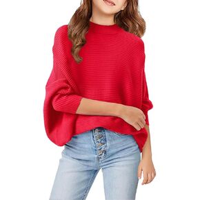 Girls Oversized Pullover Sweater Kids Fashion Batwing Long Sleeve Ribbed Knit Fall Tops in Kuwait