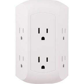 GE Pro 6-Outlet Extender, Surge Protector, Spaced Wall Tap, Side-Access, 3-Prong Power Strip, Charging Station, 560 Joules, UL Listed, White, 43648