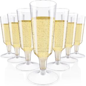 JOLLY CHEF 100 Pack Plastic Champagne Flutes Disposable 5 oz Clear Plastic Champagne Glasses Perfect for Wedding, Thanksgiving Day, Christmas